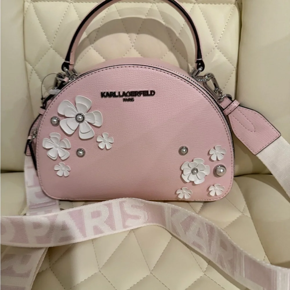 Karl Lagerfeld Light Pink Crossbody Bag with White Floral Accents - Picture 4 of 4